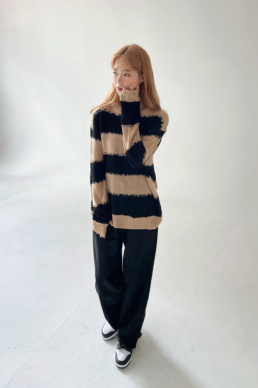Stripped Distressed Knit Sweater F17