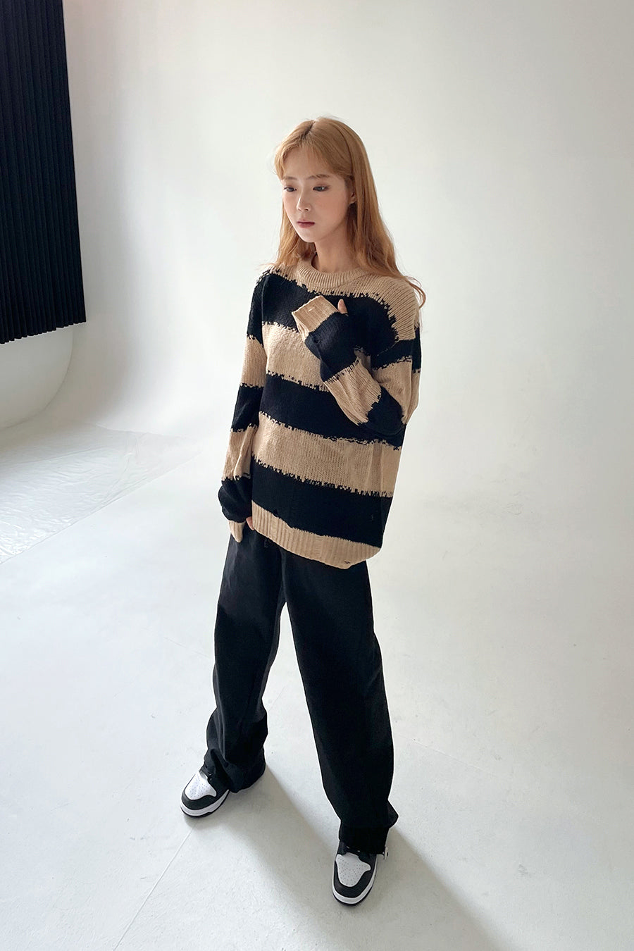 Stripped Distressed Knit Sweater F17