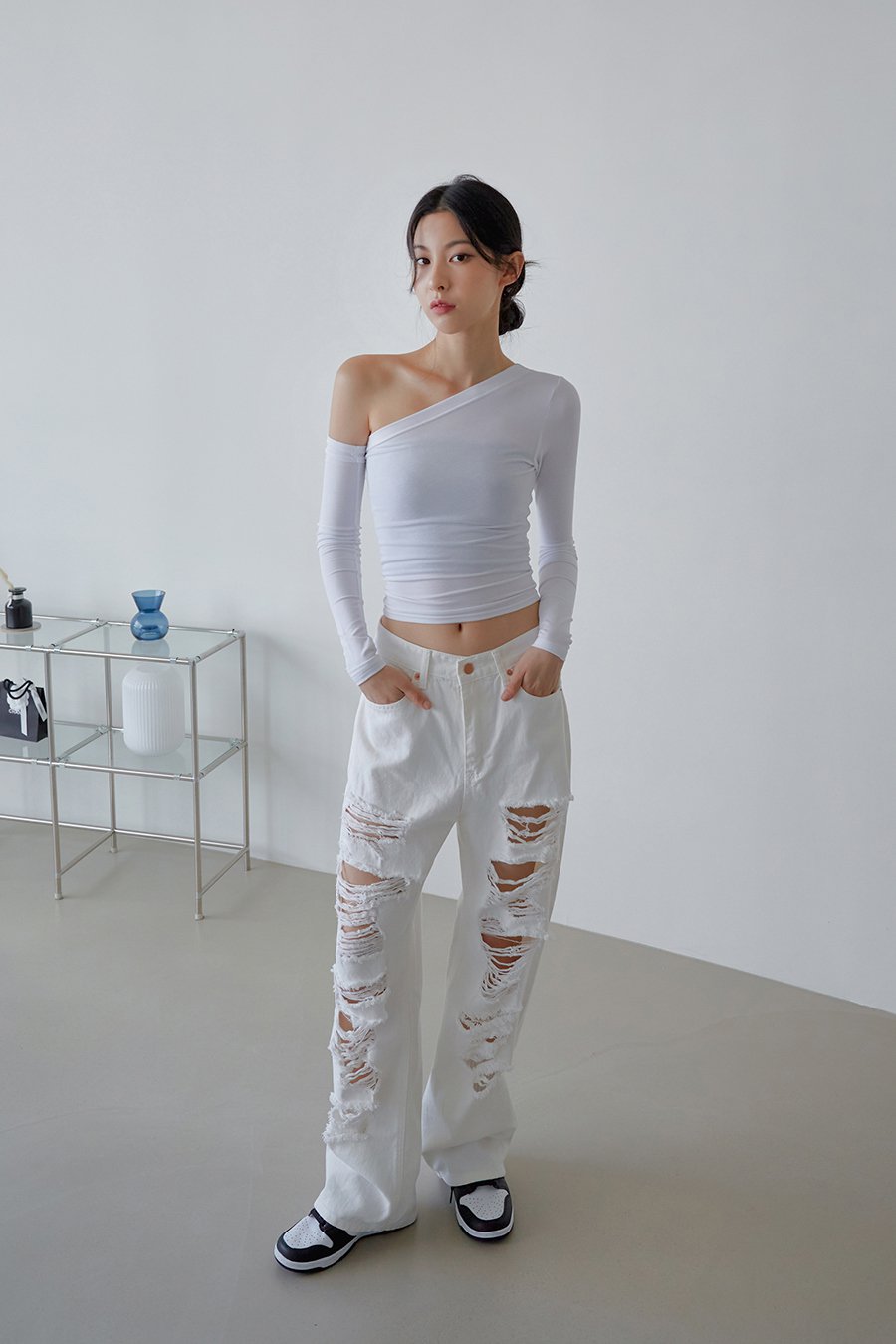 One Shoulder Cut Out Crop Top