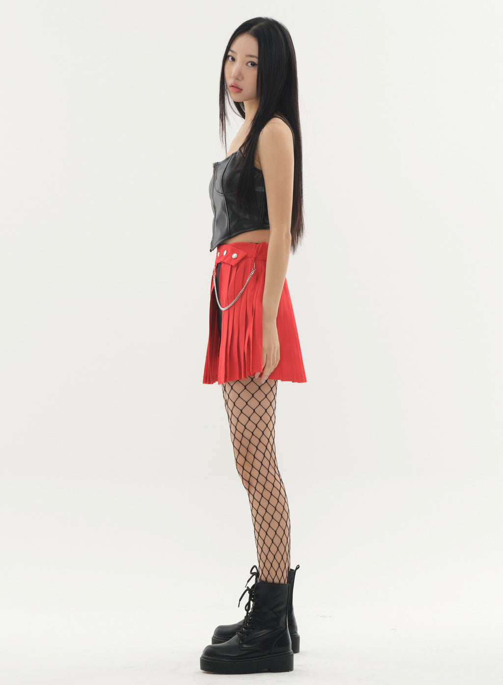 Pleated Mini Skirt with Chain #Original Kpop #121692