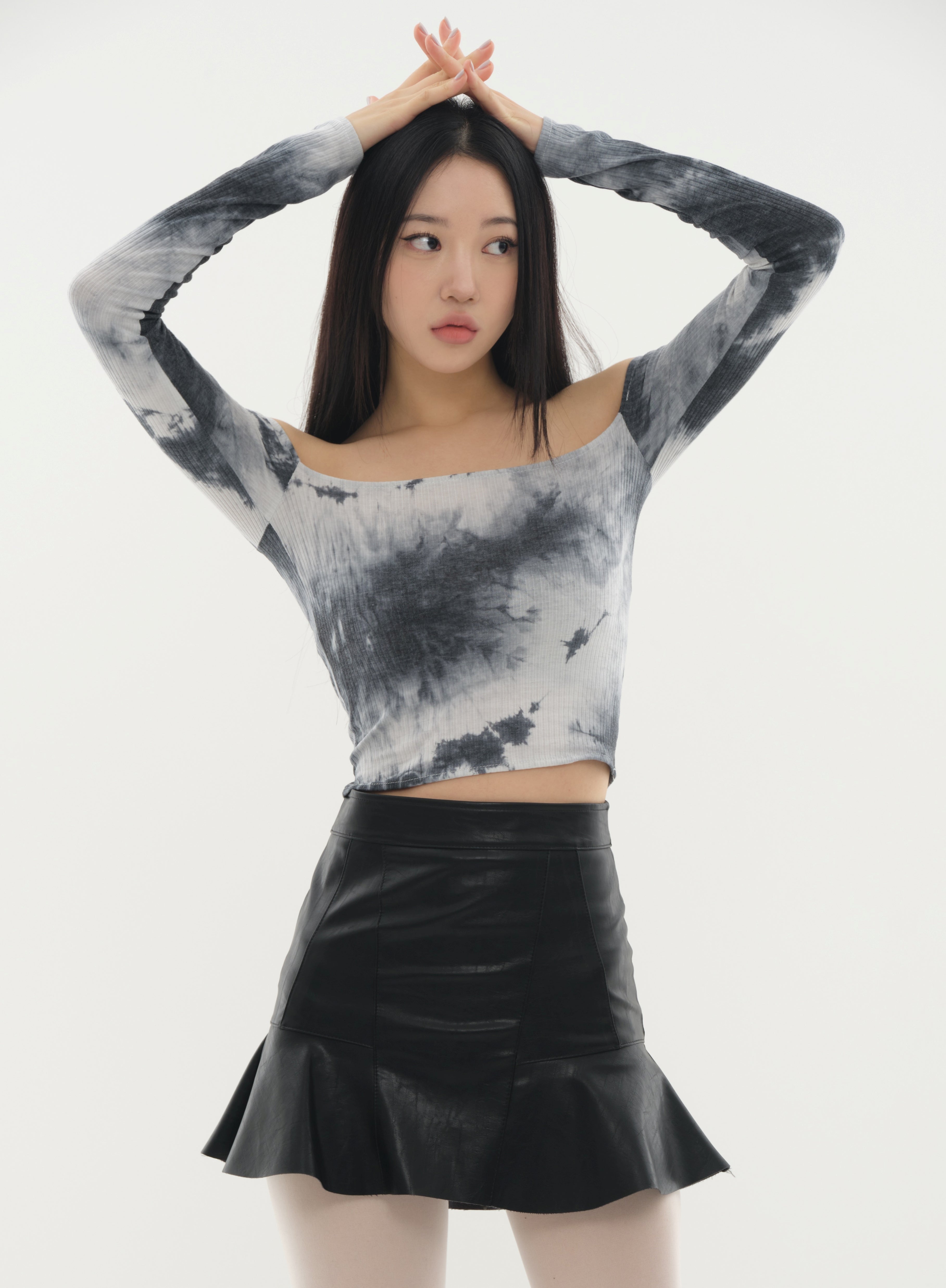 Faux Leather Flared Hem Mini Skirt #Original Kpop #1216142