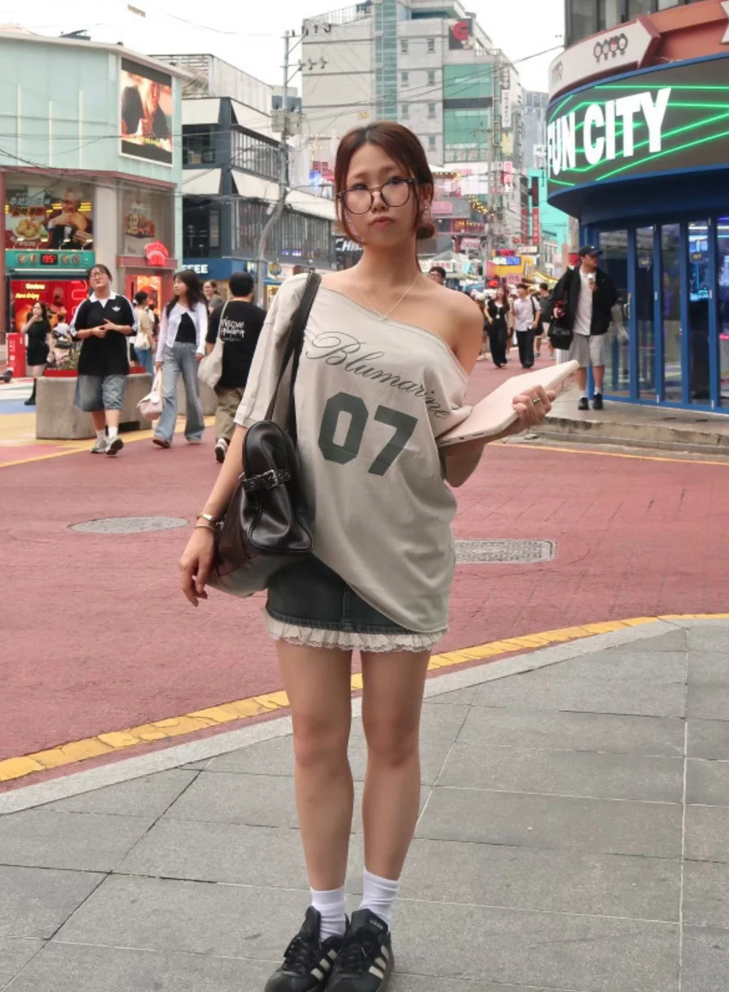 Lace-Trim Distressed Denim Mini Skirt CY521