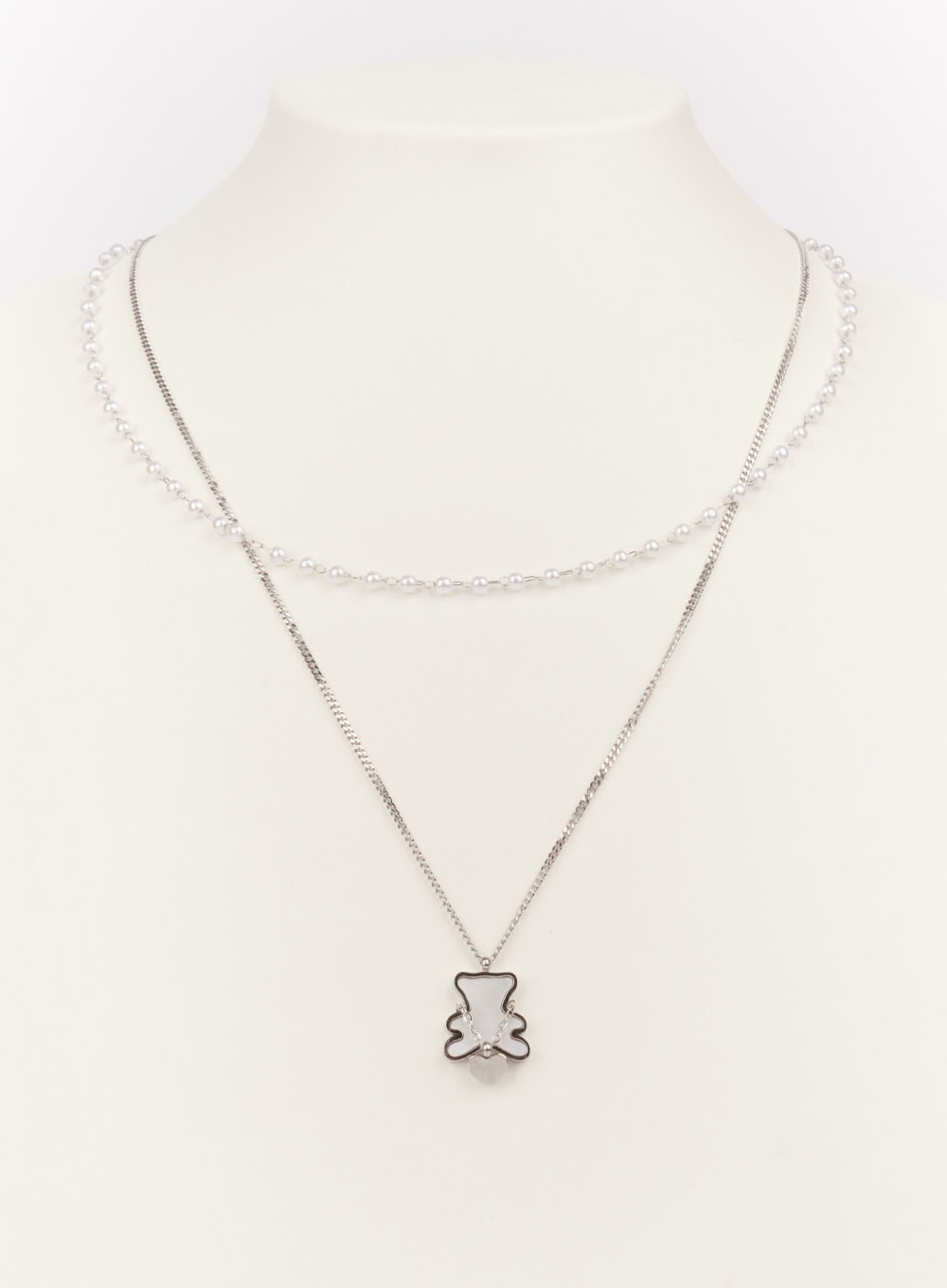Flat Bear Double Layer Necklace (White) IM531