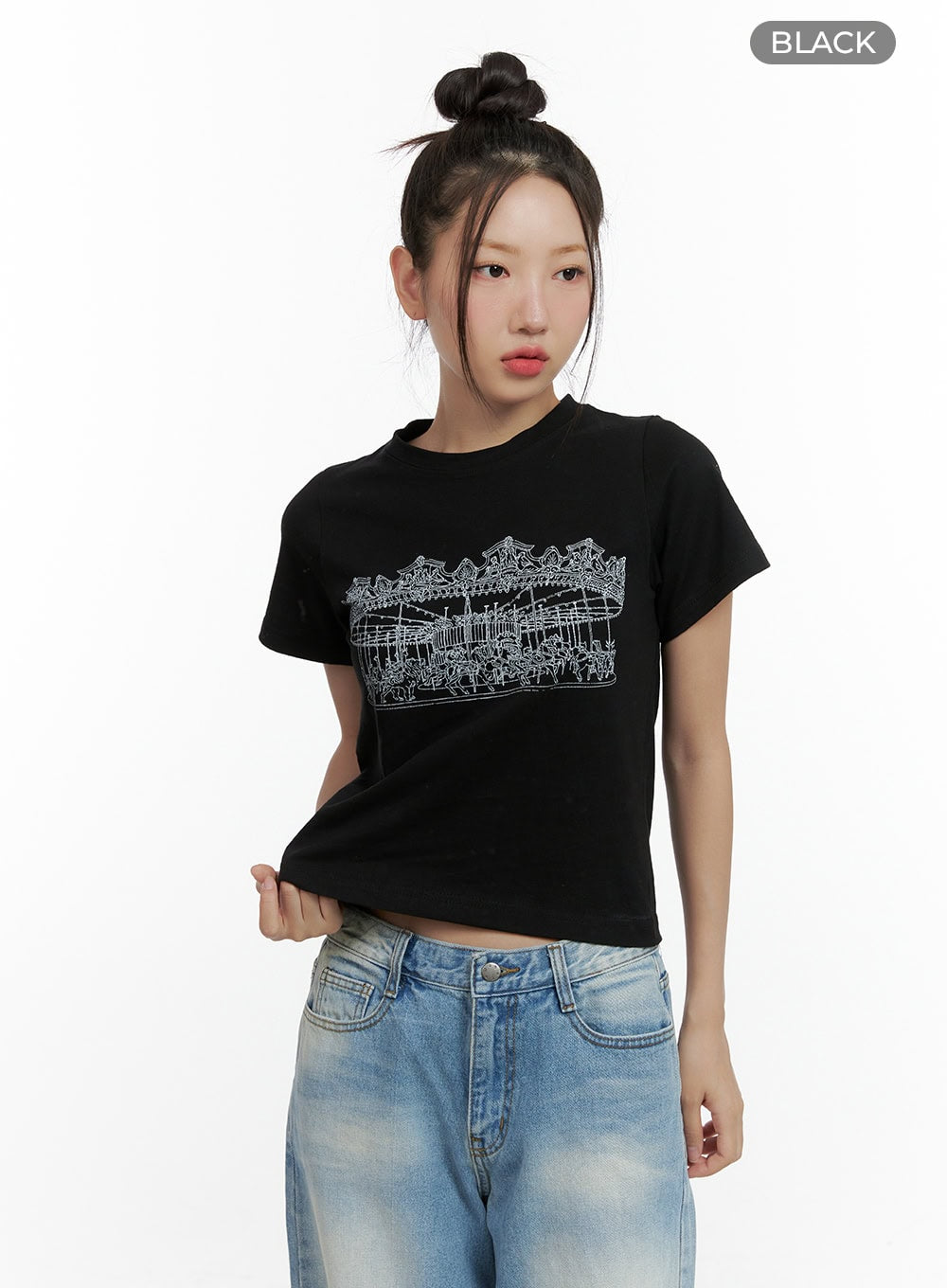 Merry-Go-Around Cotton Graphic Crop Tee CL410