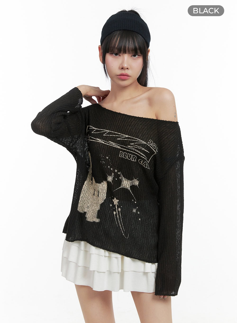 Printed Off-Shoulder Knit Top OS409