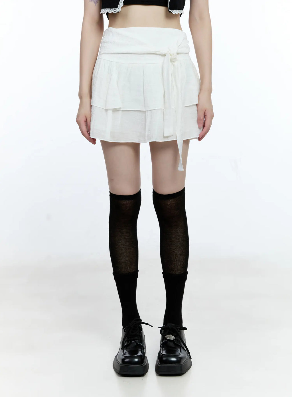 Ribbon-Tie Tiered Mini Skirt CG511