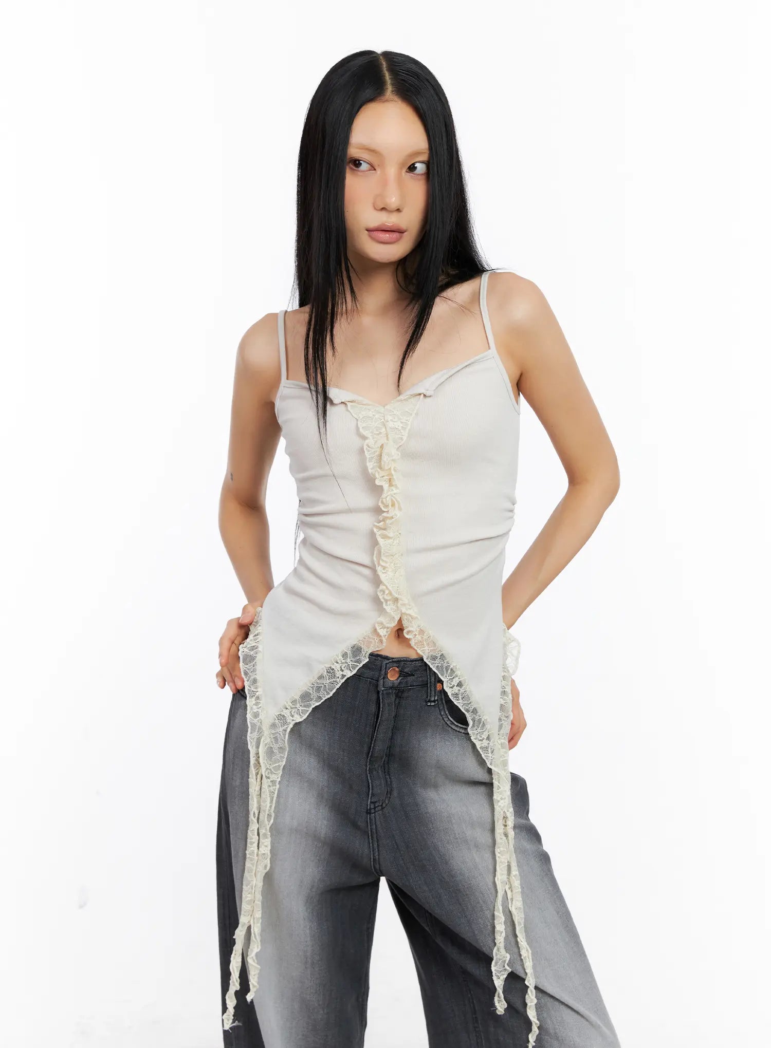 Lace-Trim Ruffle Tank Top CL529