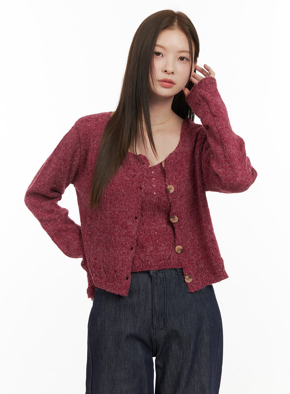Soft Touch Buttoned Cardigan & Cami Set OD412