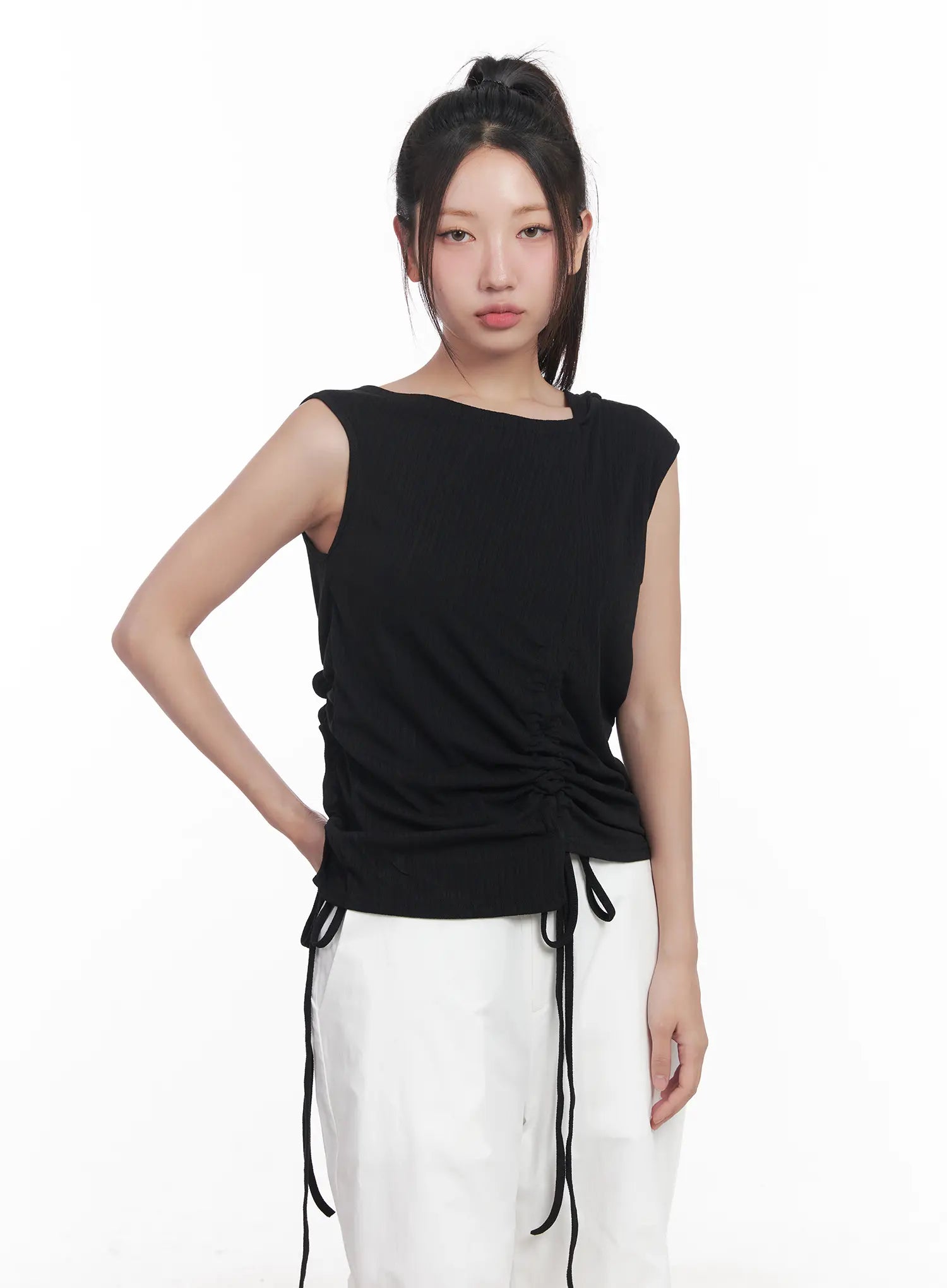 Asymmetric Hooded Sleeveless Top CU517