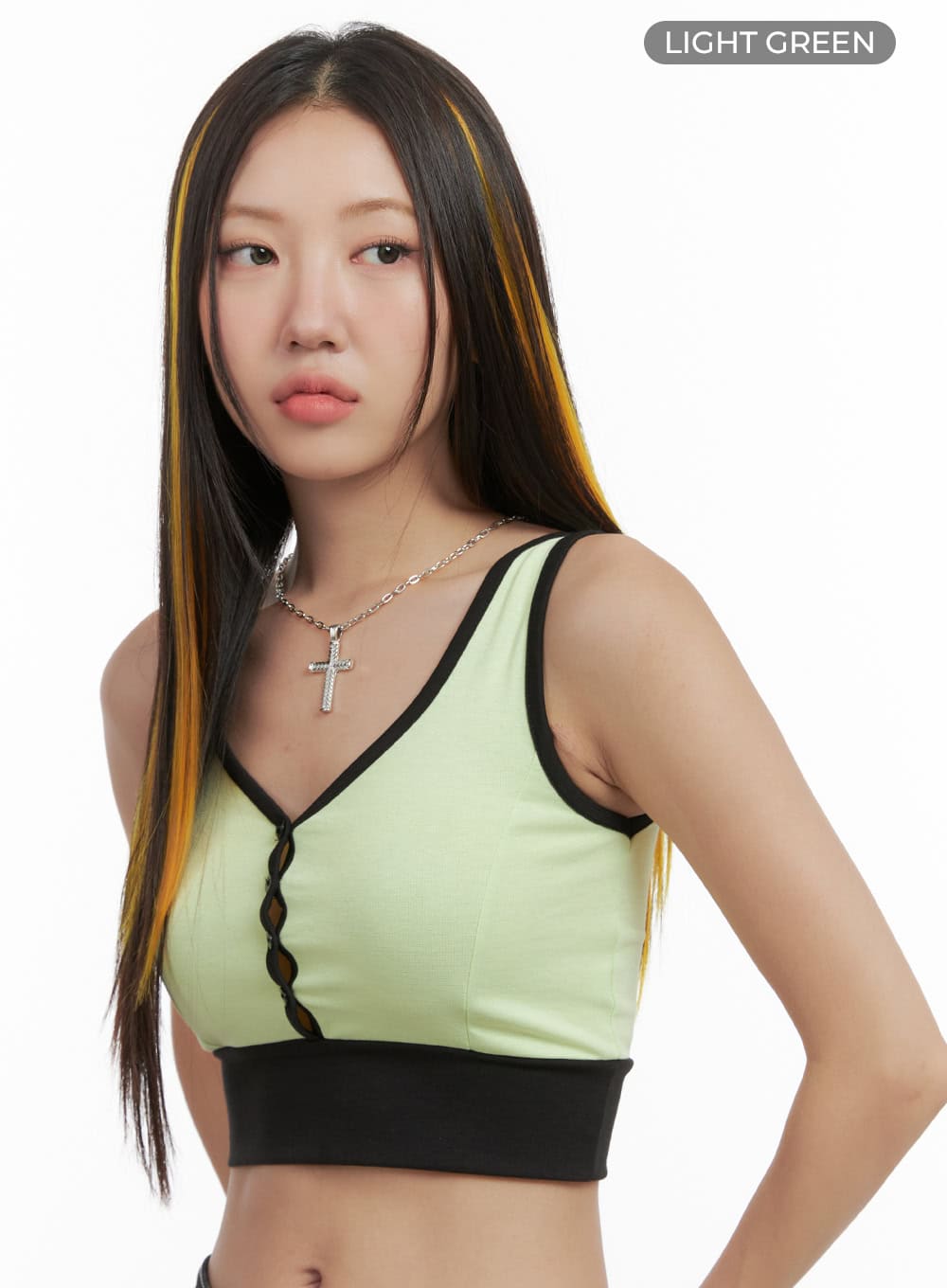 Buttoned Contrasting Crop Top OG406