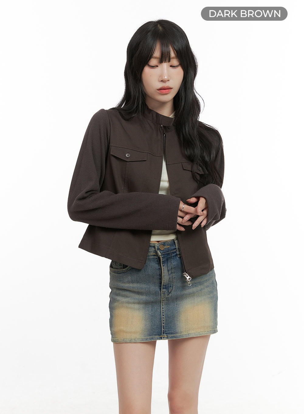 Pocket Zip-Up Solid Jacket CG421