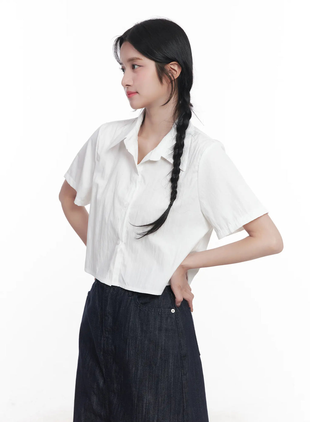 Short-Sleeve Cropped Collared Shirt CU525