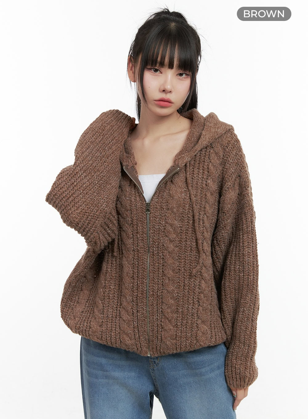Oversized Cable Knit Hooded Sweater OS410