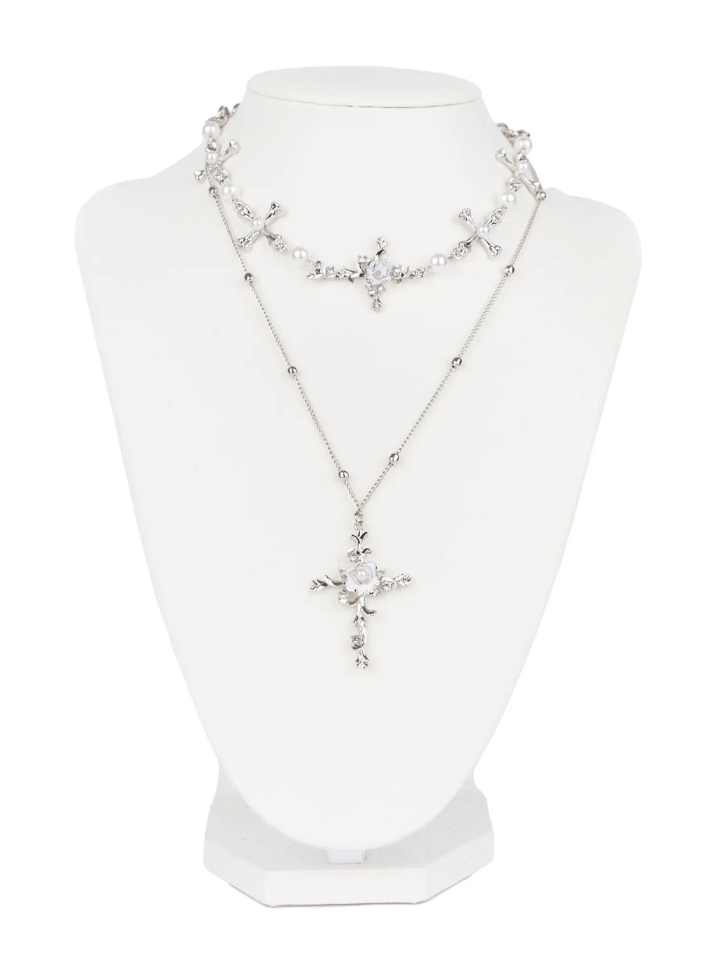White Bloom Cross Necklace CC1809