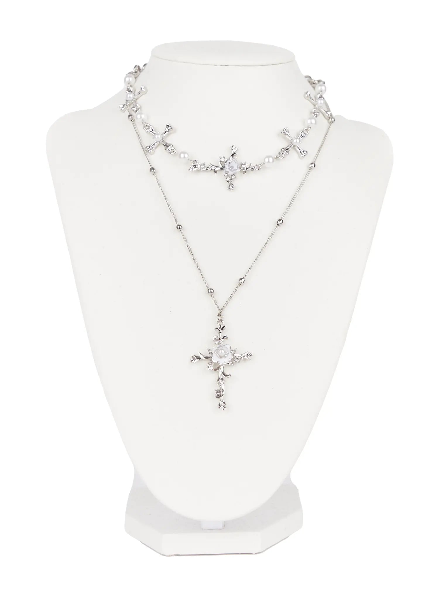 White Bloom Cross Necklace CC1809