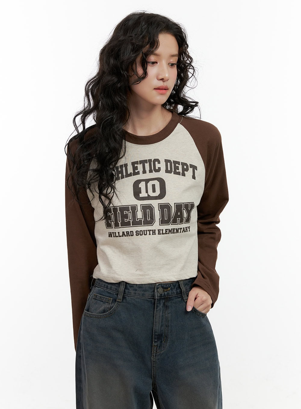 Long-Sleeve Raglan Printed Top ON404