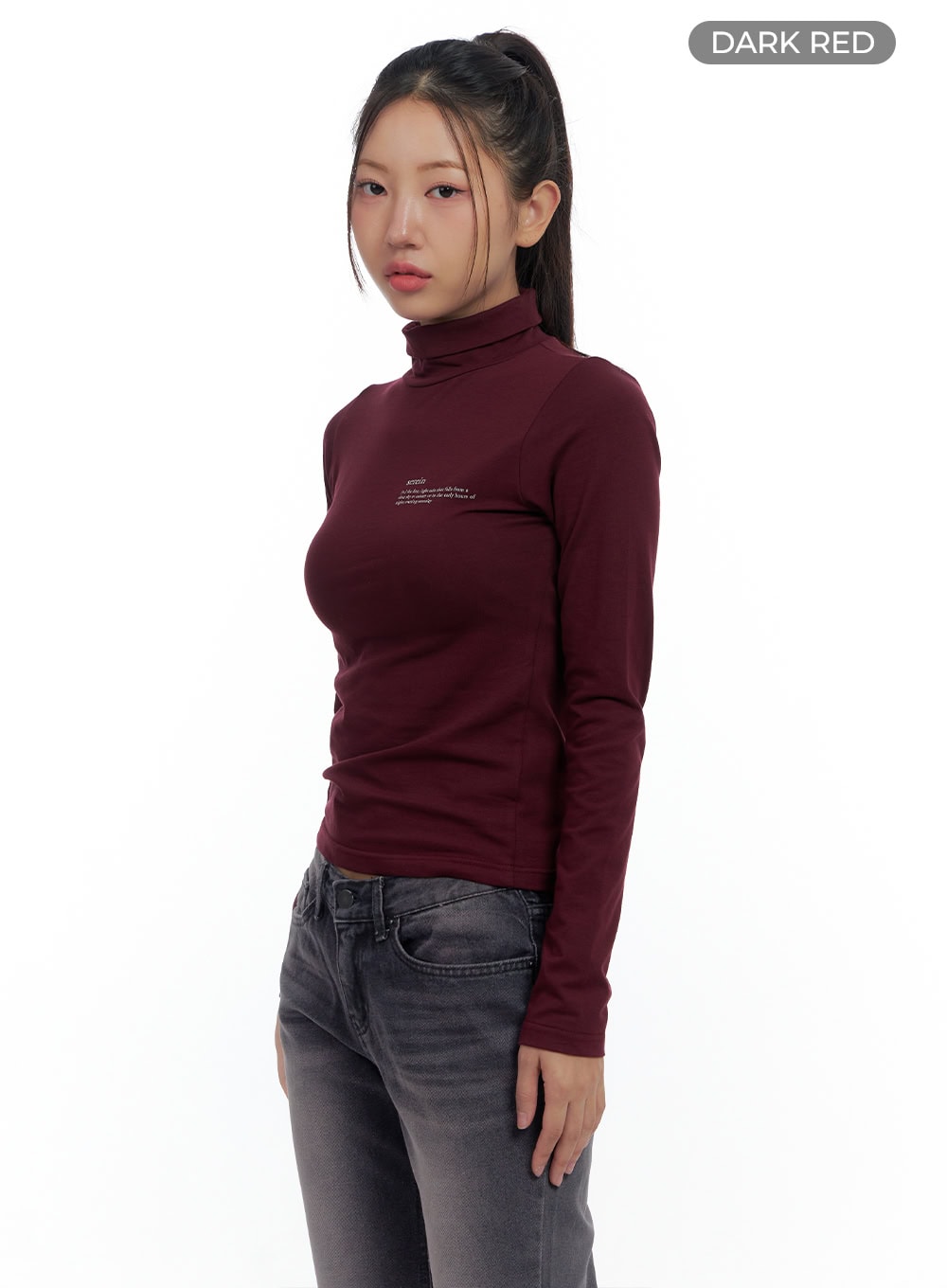 Cotton Lettering Turtle Neck T-Shirt CS424