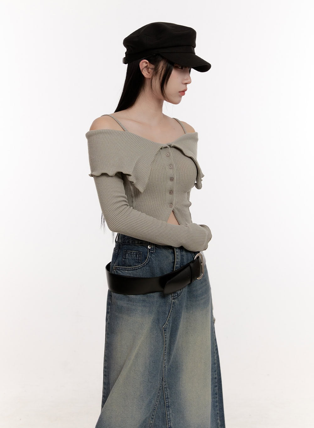 Strapped Off-Shoulder Long-Sleeve Crop Top CJ529