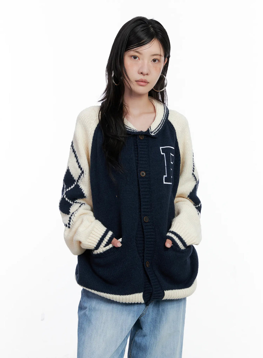 Varsity Knit Buttoned Cardigan CS529