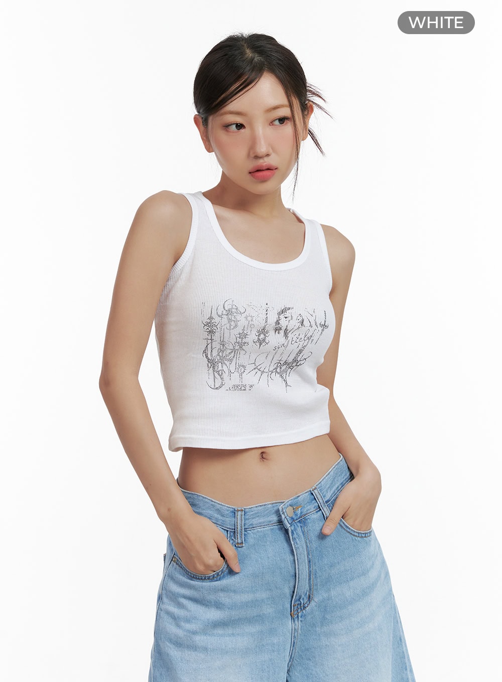 Graphic Cotton Tank Crop Top CL418