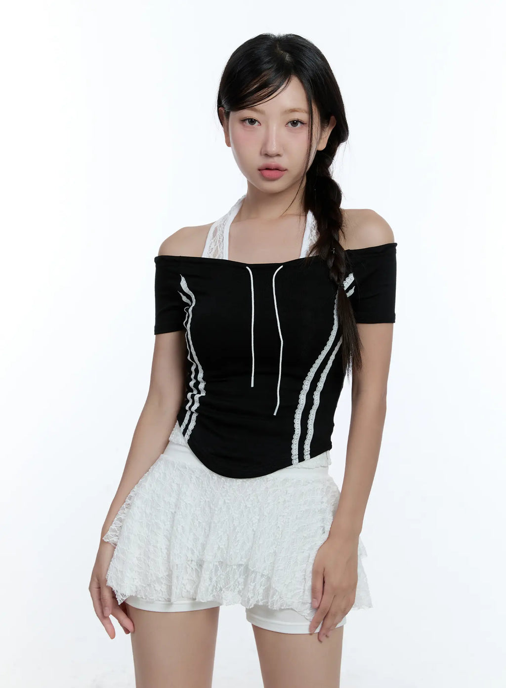 String Detail Off-Shoulder Crop Top CU527