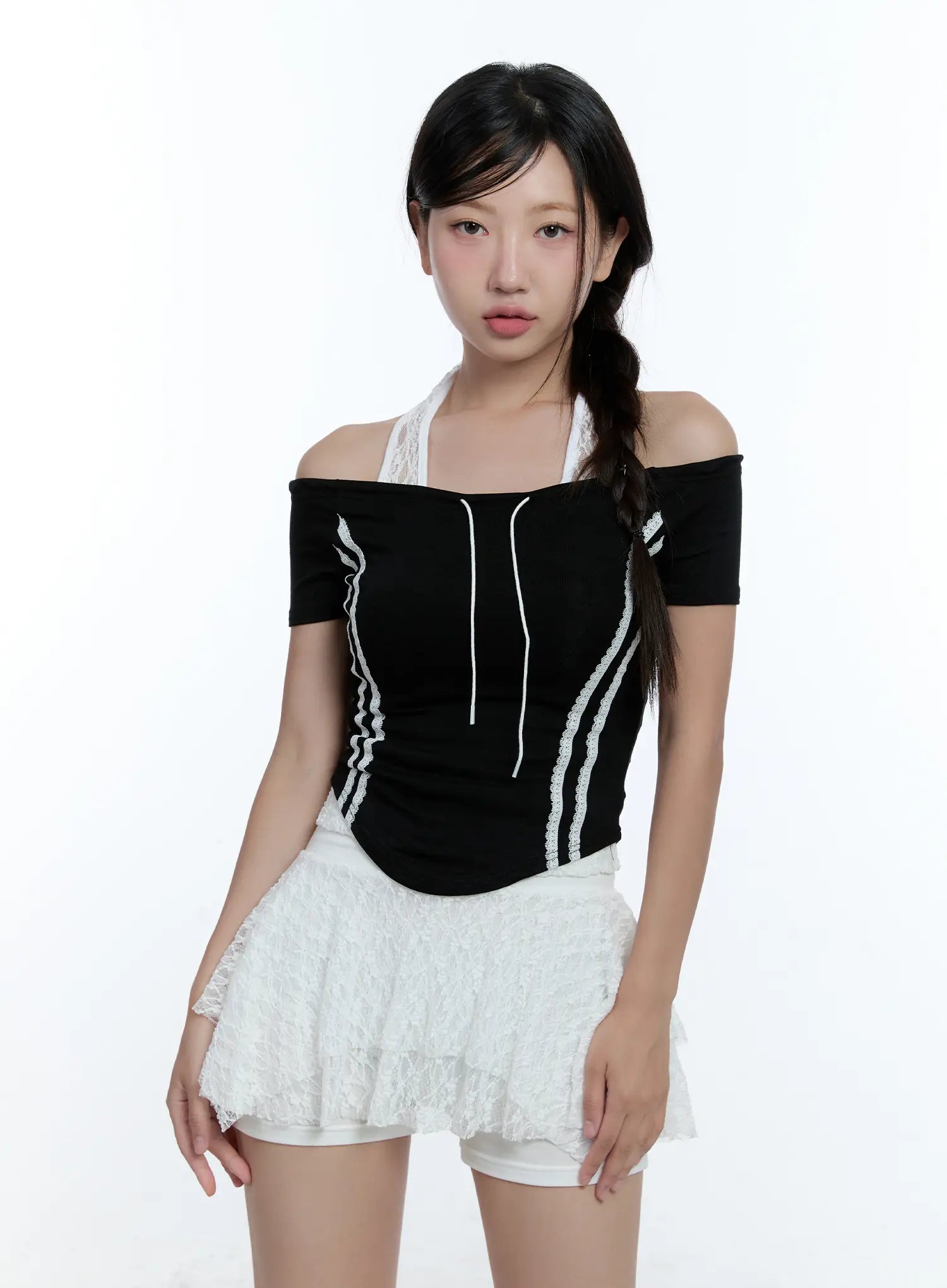 String Detail Off-Shoulder Crop Top CU527