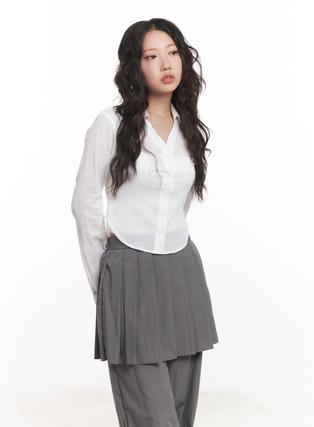 Sheer Collared Button-Down Shirt CA518