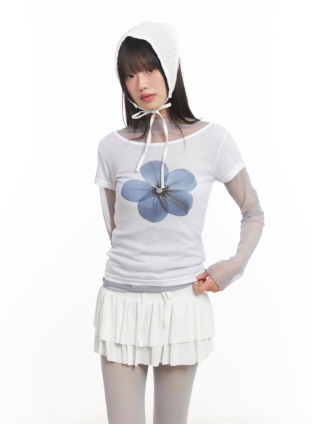 Sheer Flower Graphic Top CA522