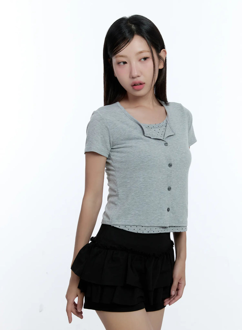 Polka Dot Layered Crop Tee CU526