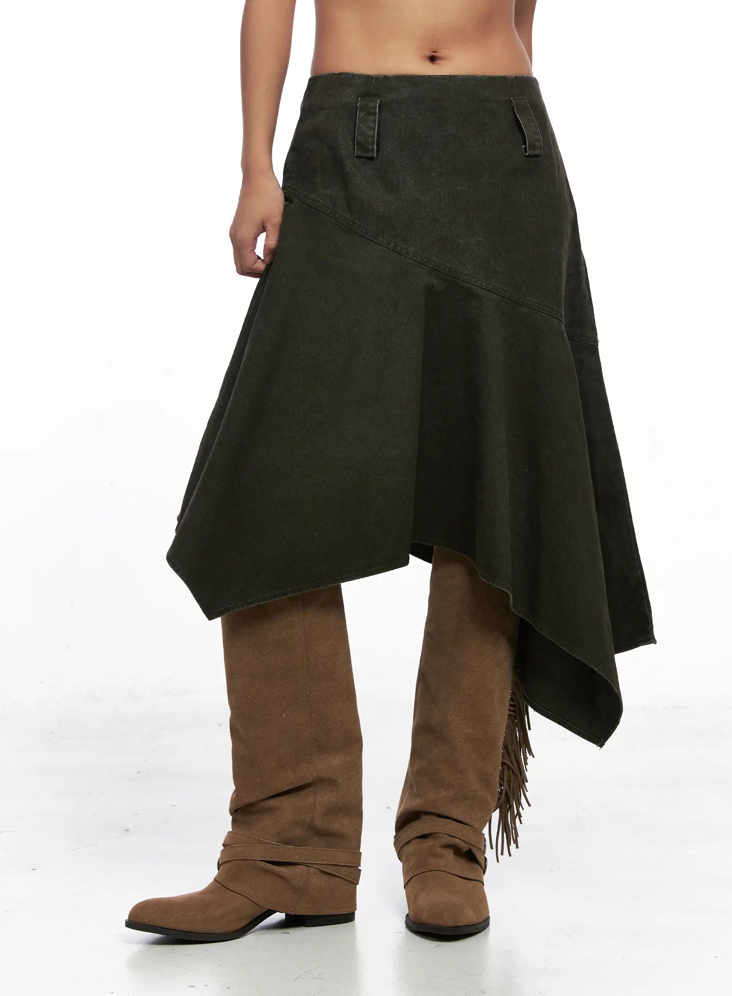 Vintage Wash Asymmetric Midi Skirt CO513