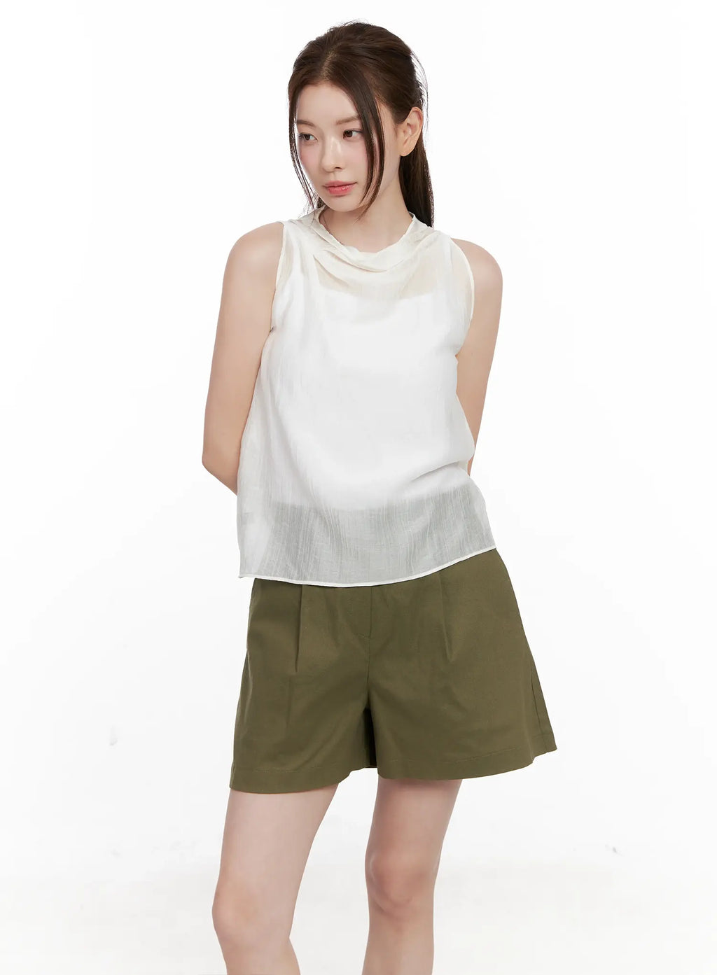 Draped Button Sleeveless Blouse CL523