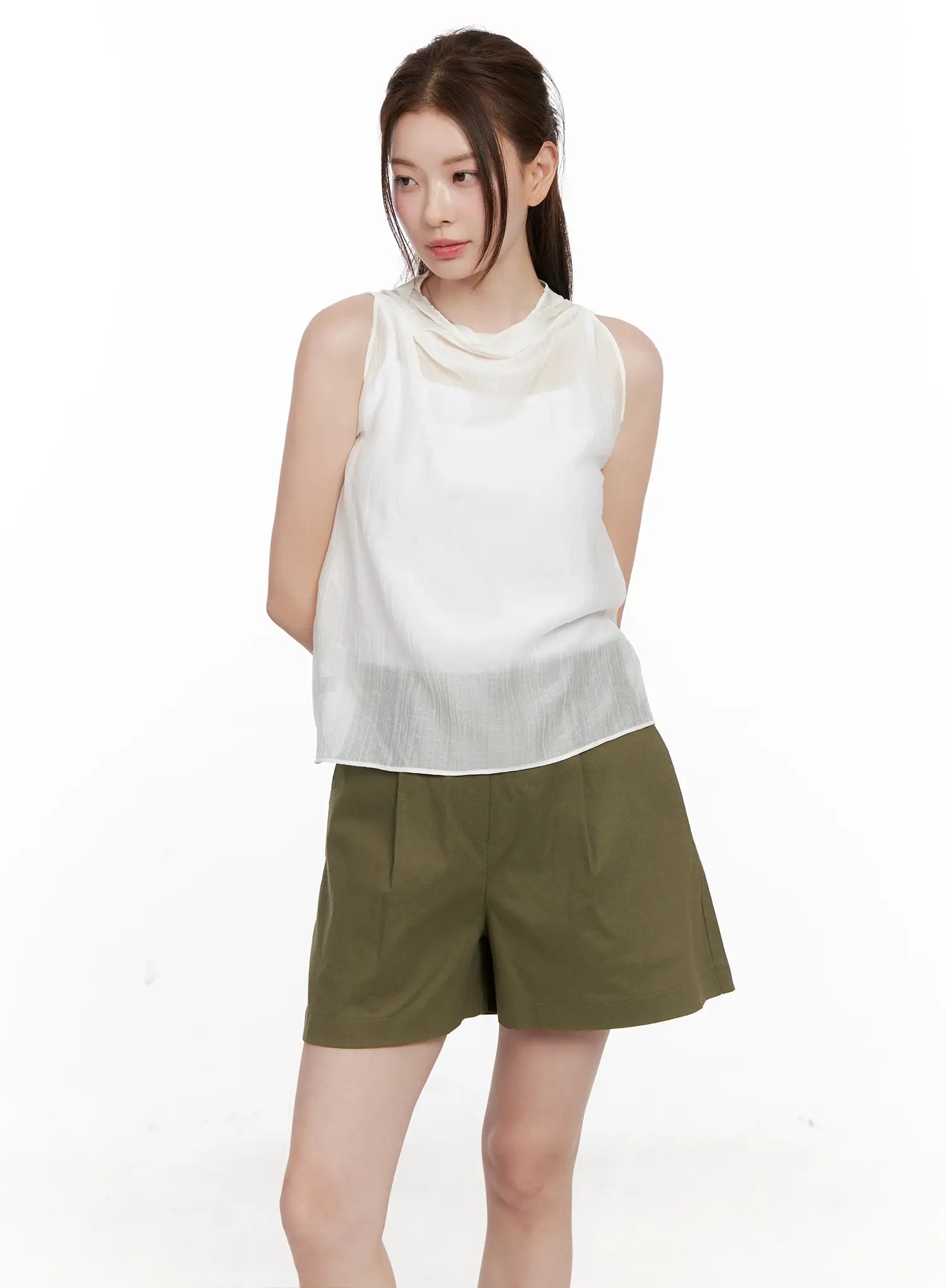 Draped Button Sleeveless Blouse CL523