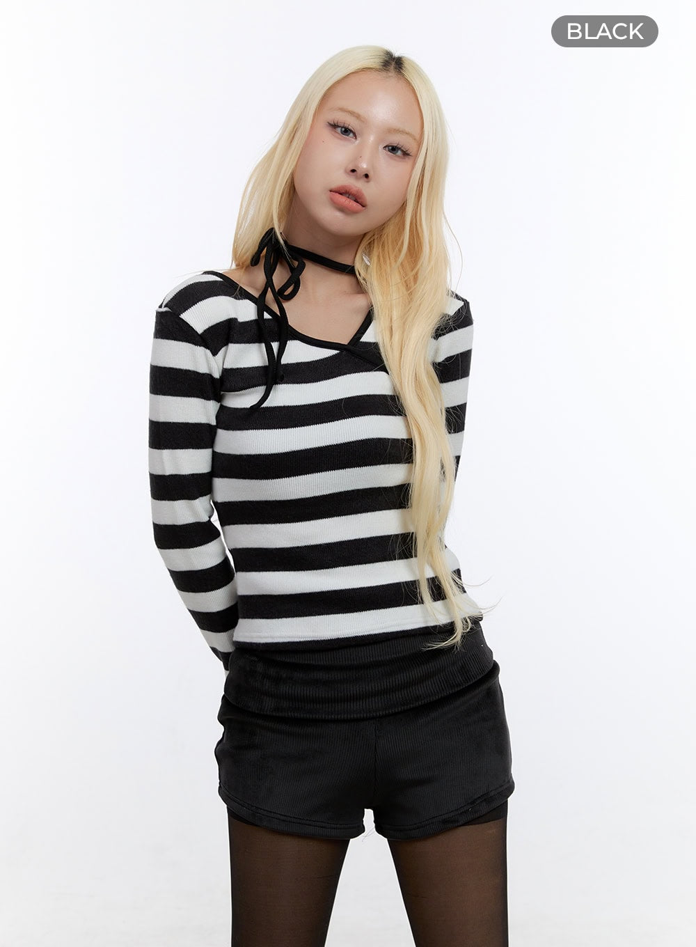 Unbalanced Strip  V-Neck Sleeve Crop CO419