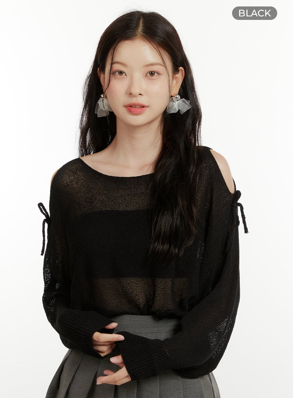 Hollow Out Side Ribbon Knit Sweater OU419