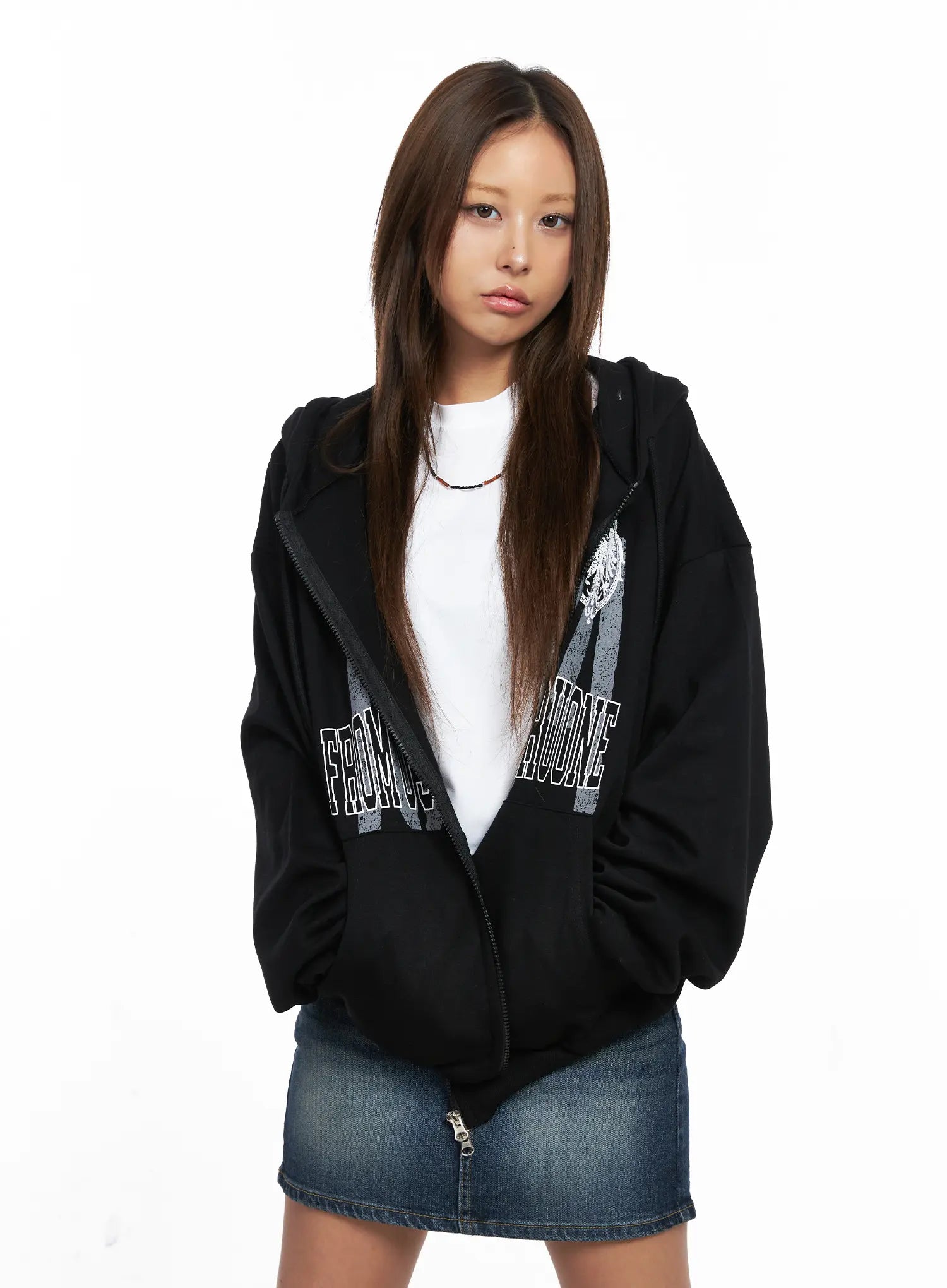 Oversized Graphic Zip-Up Hoodie CO513
