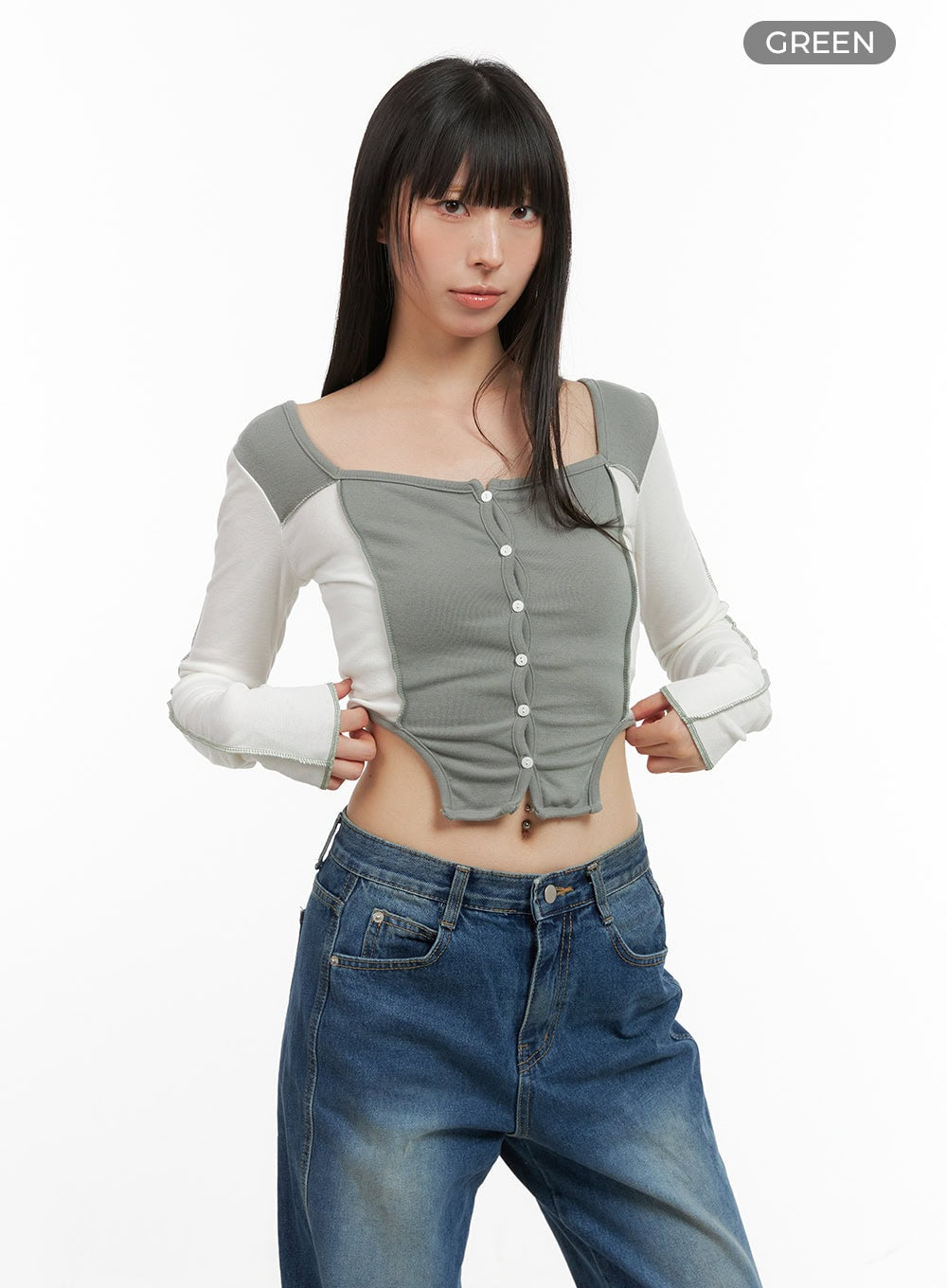 Contrasting Long Sleeve Crop Top CG420