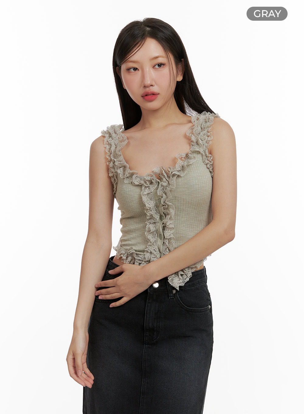 Lace Ruffle Hem Sleeveless Top CU405