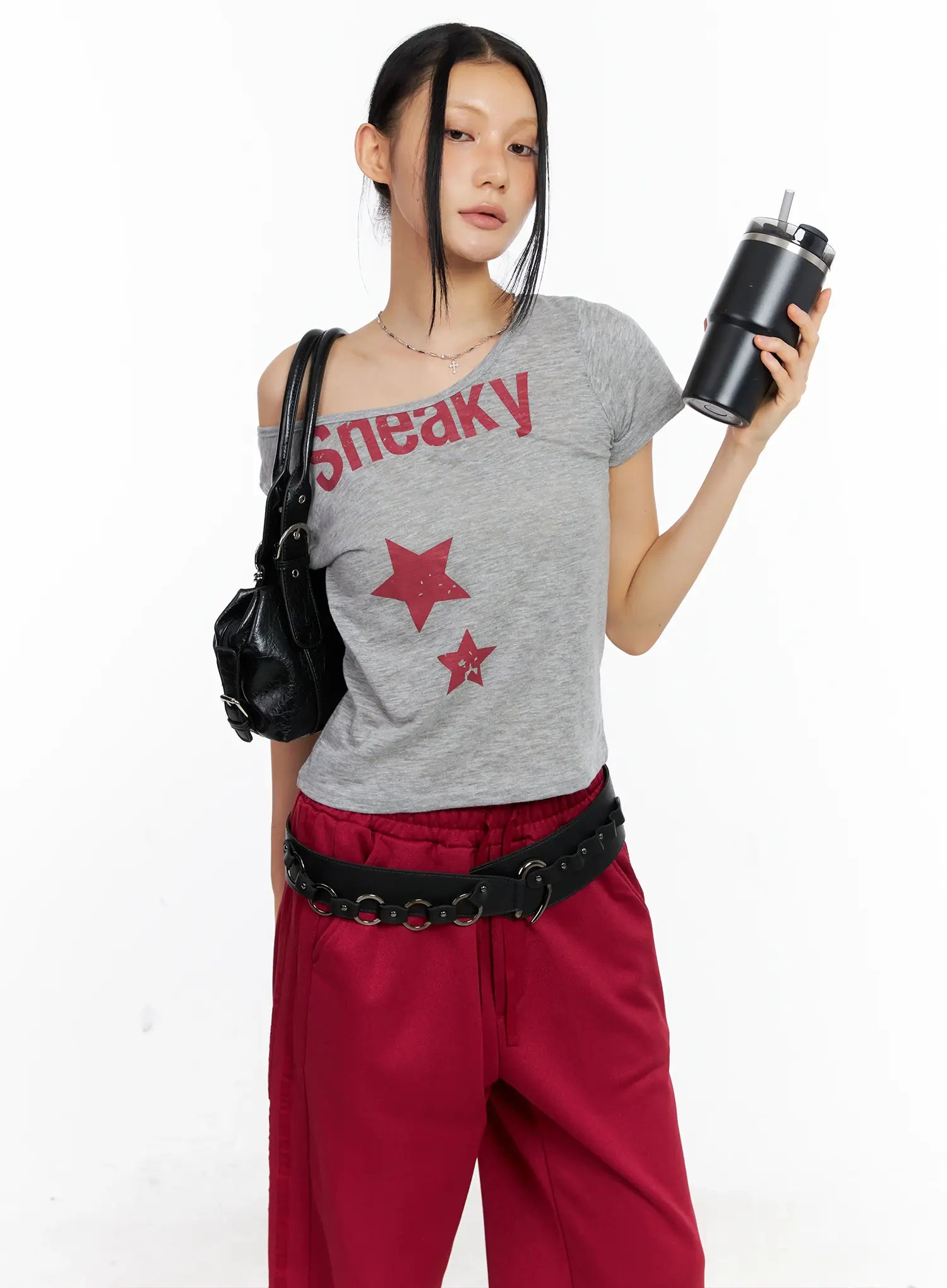 Off-Shoulder Star Graphic Tee CL529