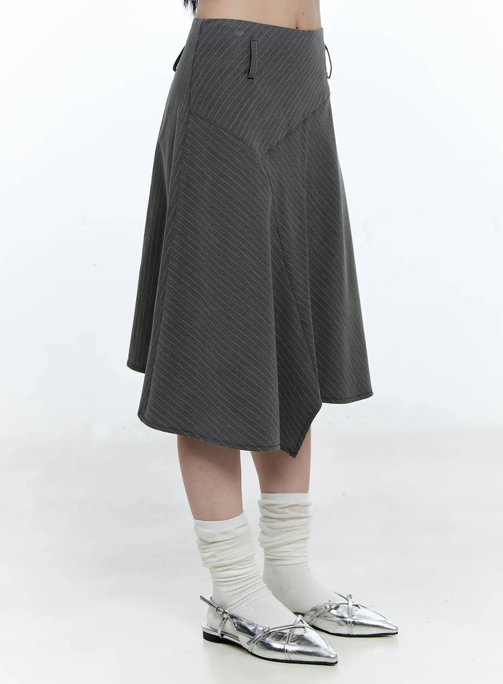 Asymmetric Pinstripe Midi Skirt CG511