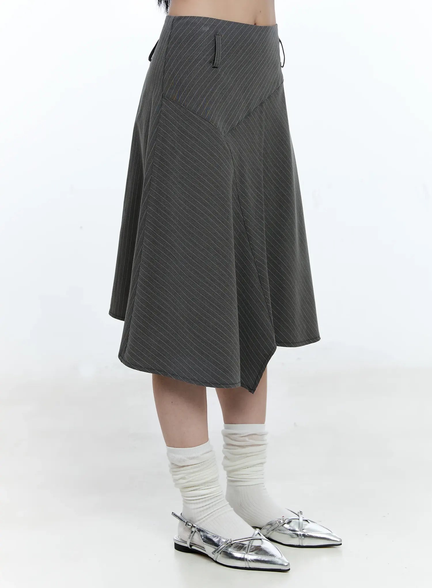 Asymmetric Pinstripe Midi Skirt CG511