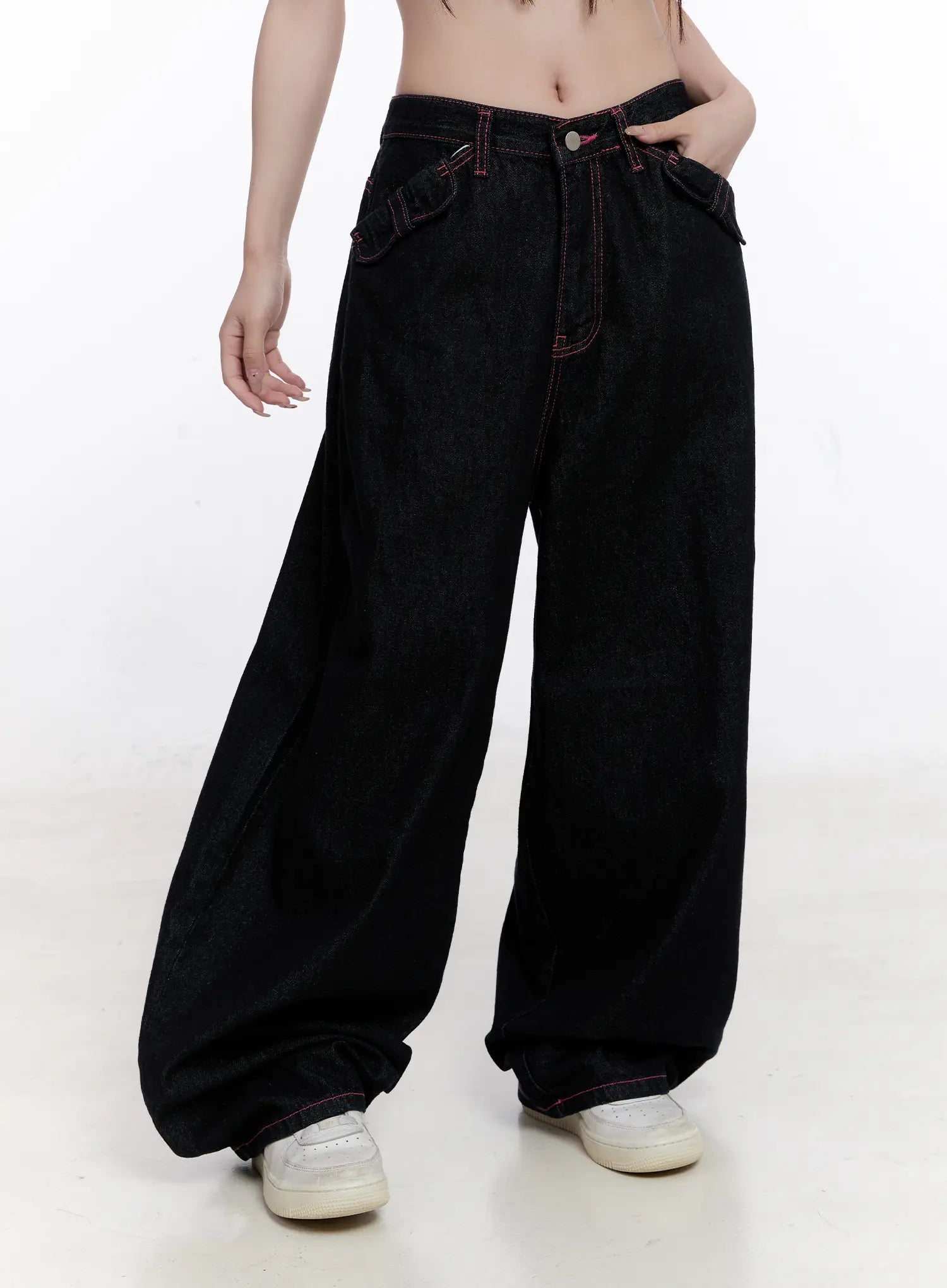 Reign Pink Stitch Denim Baggy Jeans CO501