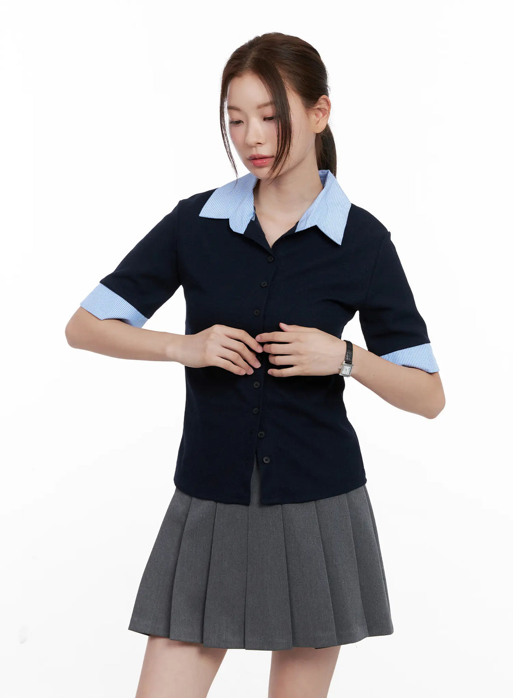 Layered Collar Short-Sleeve Shirt CL524