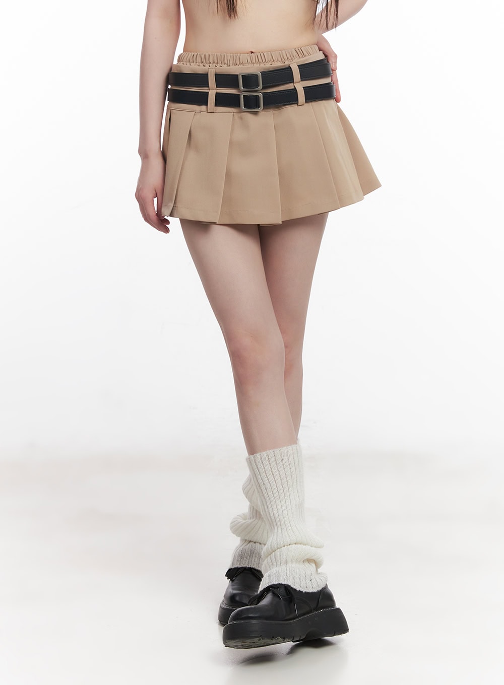 Double Belt Pleated Mini Skirt CU506