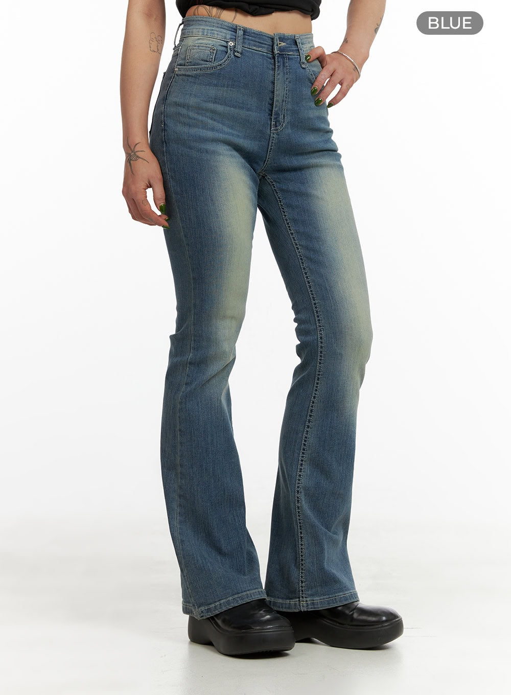 Washed Slim Bootcut Jeans CY429