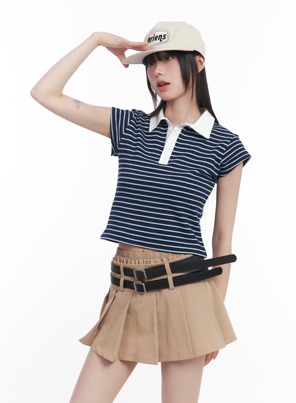 Striped Crop Polo Shirt CU506