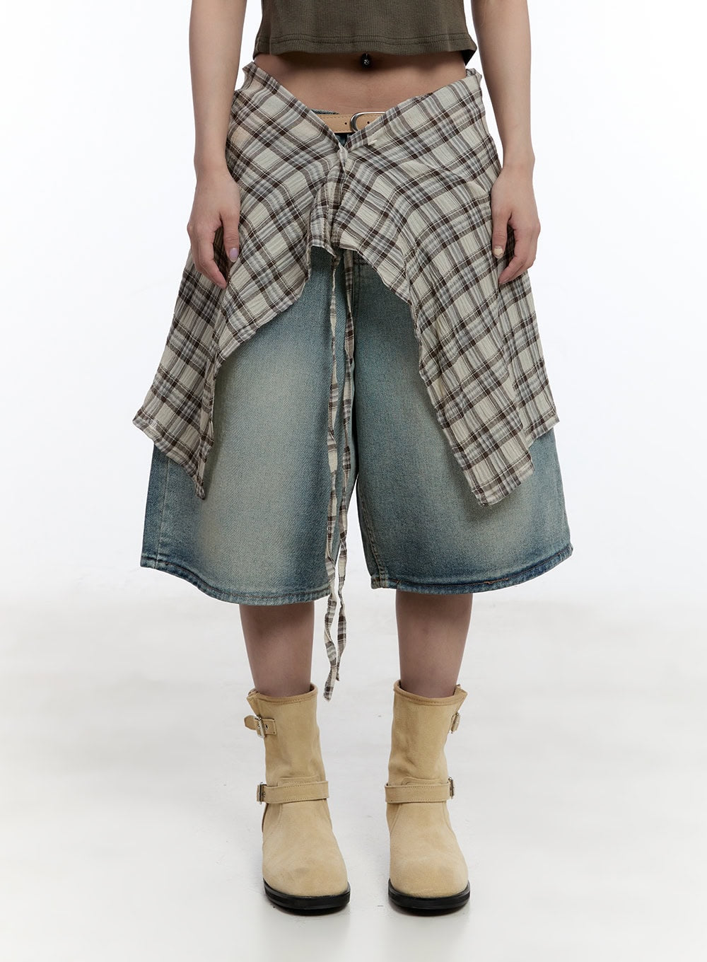 Checkered Wrap Midi Skirt CY530