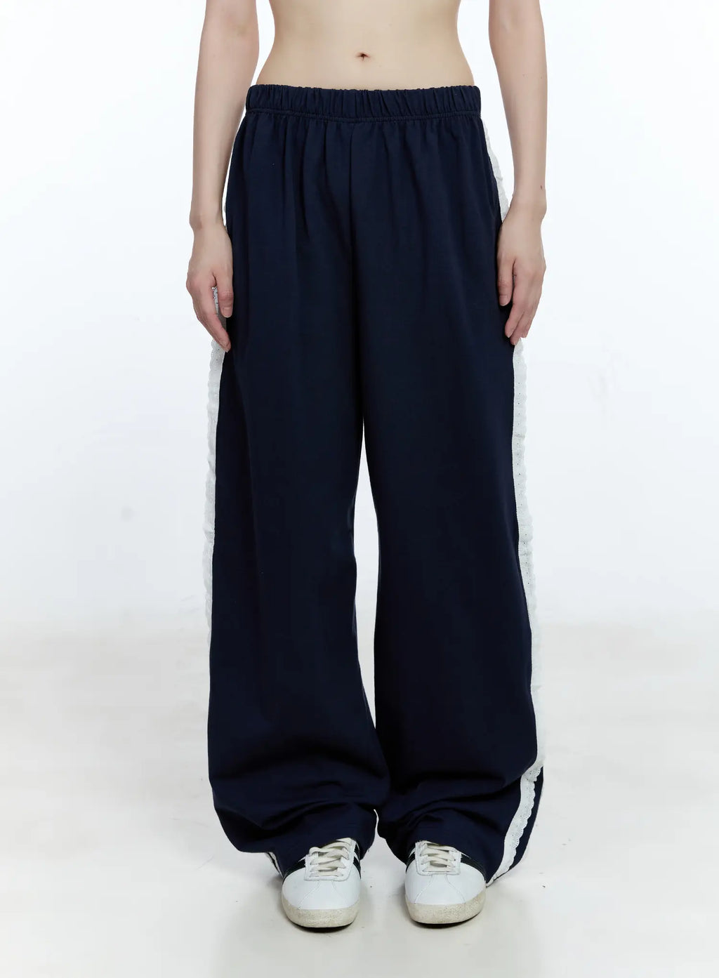 Lace-Trim Wide-Leg Sweatpants CG511