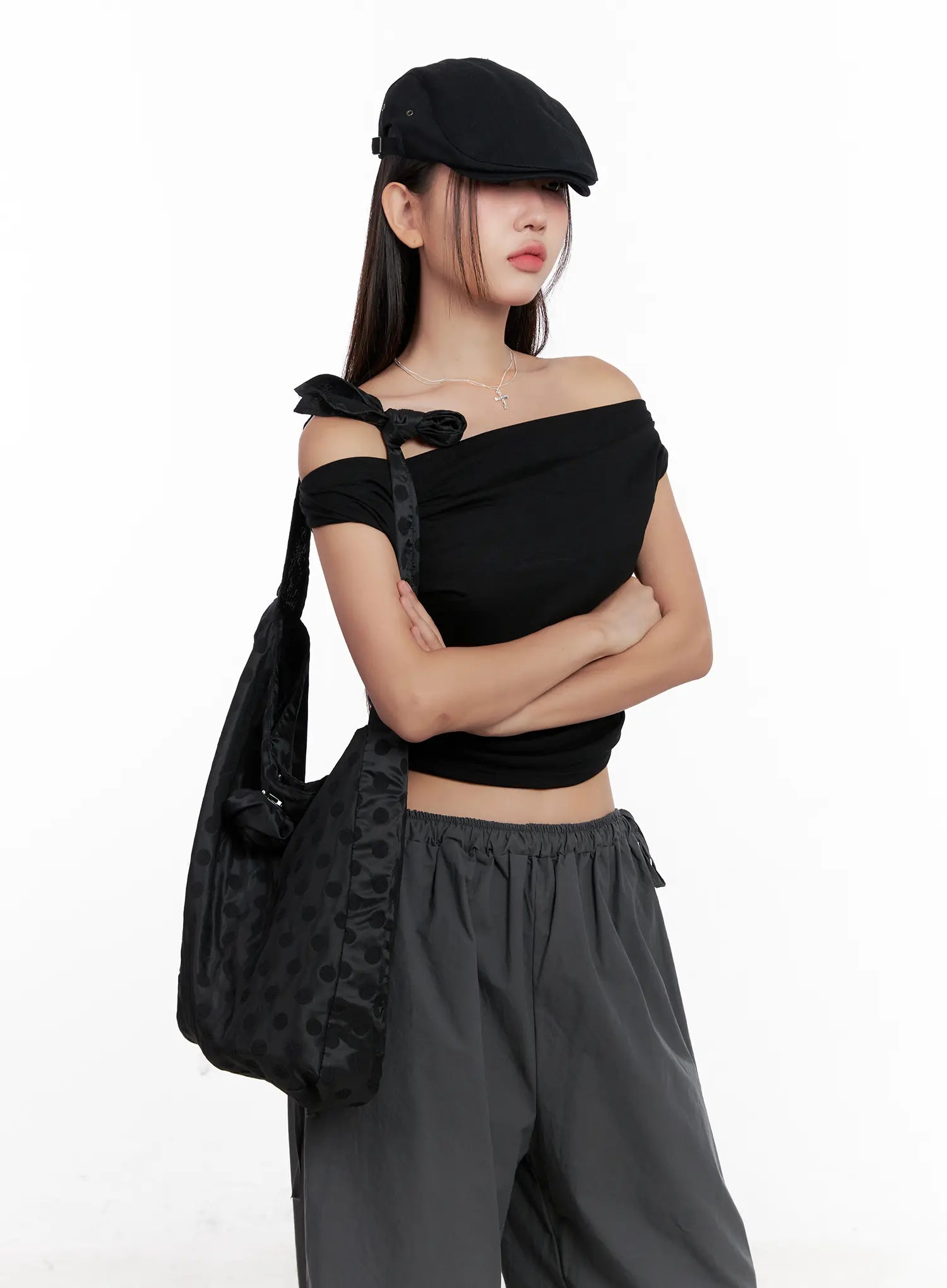 Off-Shoulder Draped Short Sleeve Top CL518