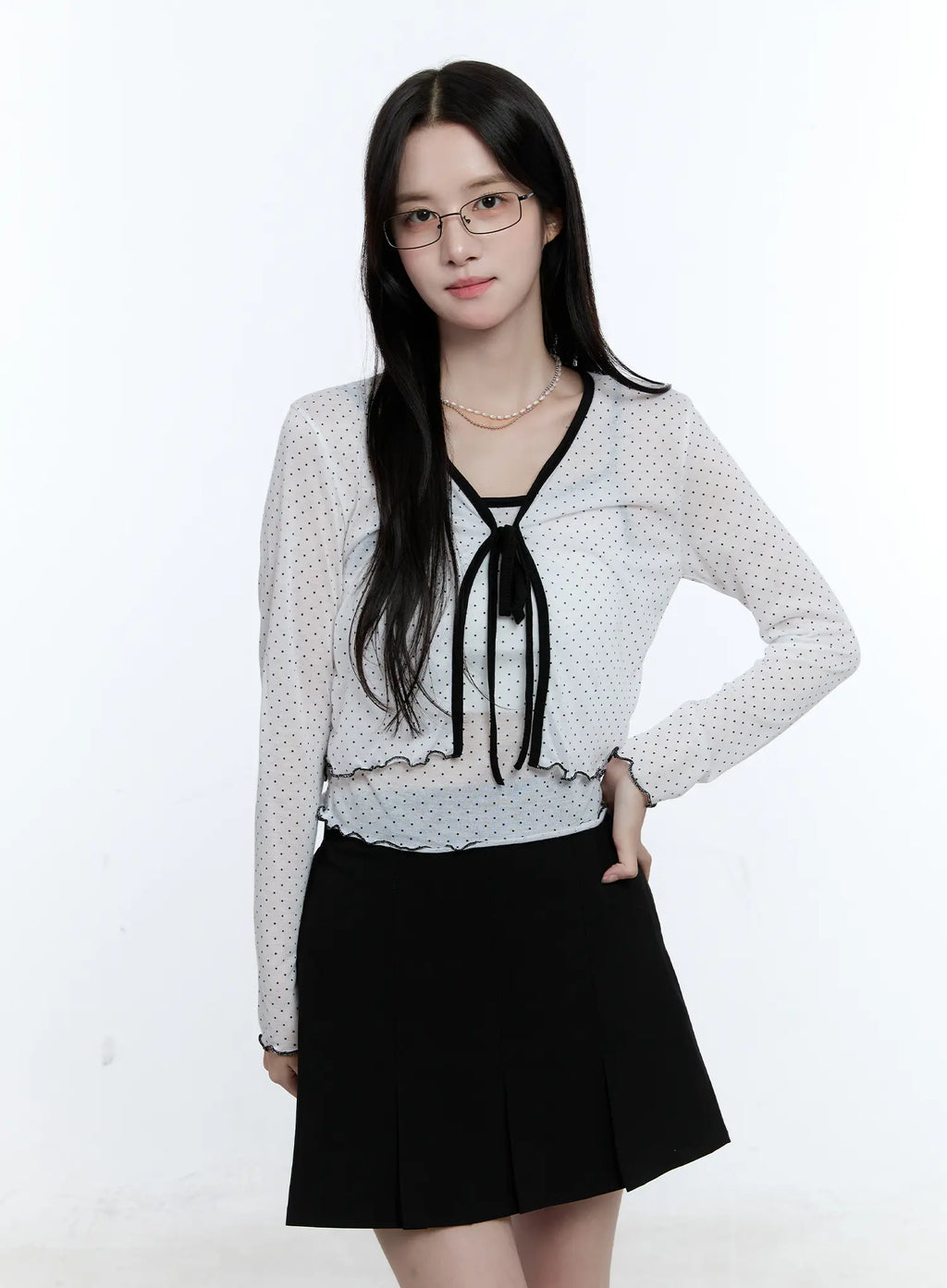 Sheer Polka-Dot Cami and Cardigan Set CG513