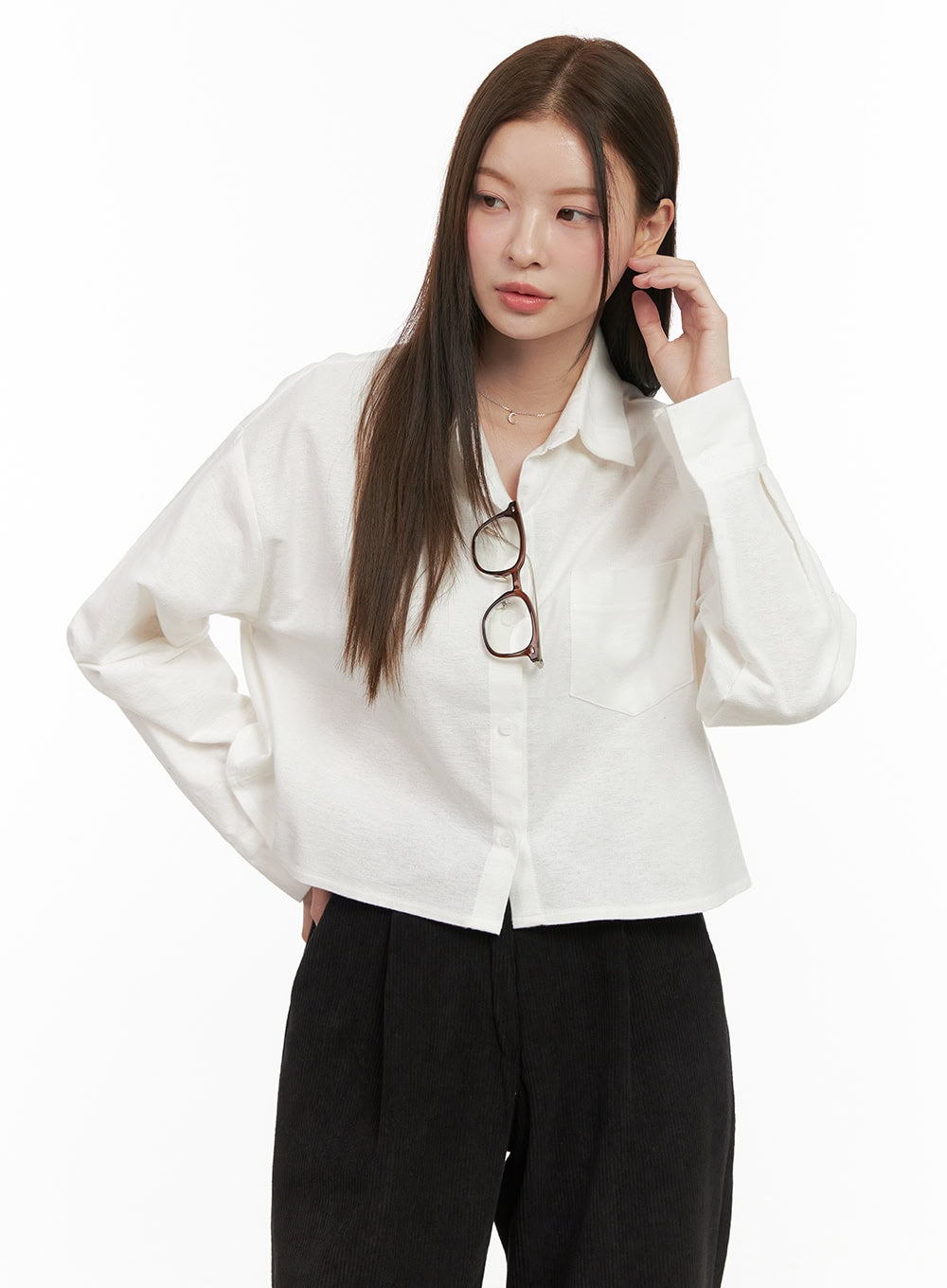 Collared Cropped Button-Down OD412